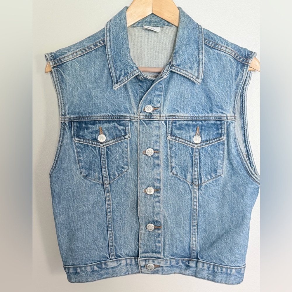 Vintage BONGO Denim Jean sleeveless jacket made in USA Size small